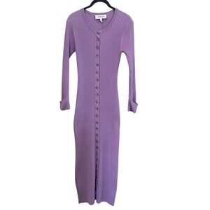 Derek Lam 10 Crosby Avianna Ribbed Knit Sweater Shirt Dress Lilac Button Down XL